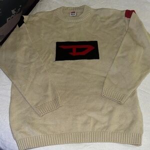 Diesel Beige Crewneck Sweater with Red and Black Details